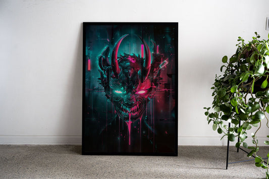 Neon Omi Demon Mask Asian Style Poster | W all Art for Home & Office | High-Quality Print - High-Quality Visual Display