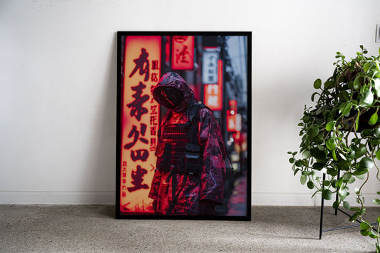 Neon Samurai Cyberpunk Asian Style Poster | Wall Art for Home & Office | High-Quality Print - High-Quality Visual Display