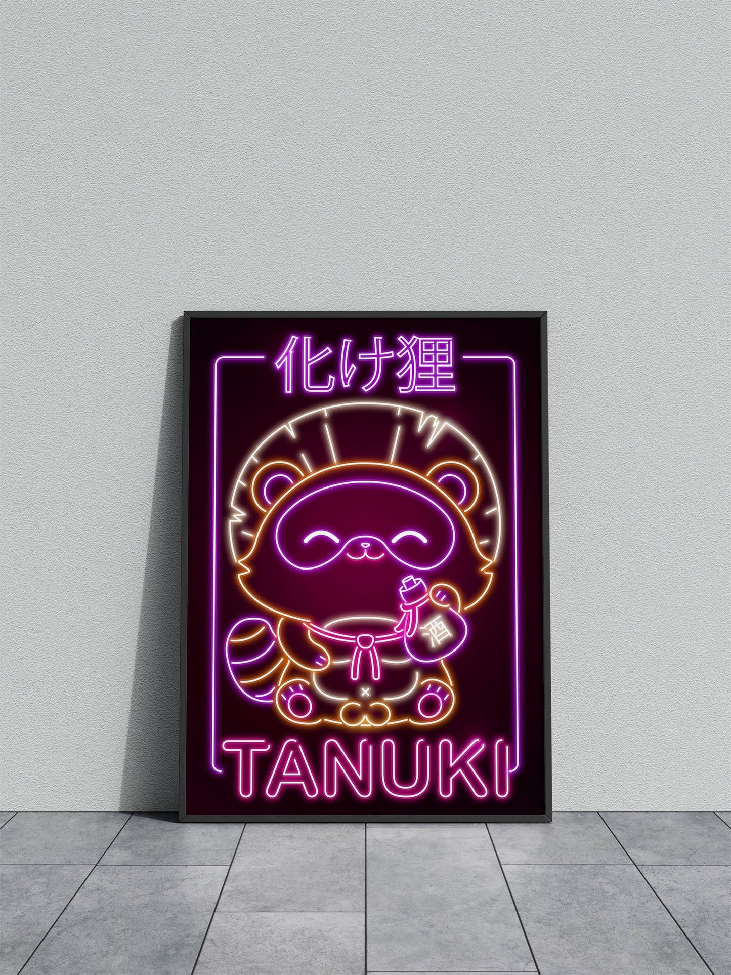 Neon Tanuki Yokai Asian Style Poster | Wall Ar t for Home & Office | High-Quality Print - High-Quality Visual Display