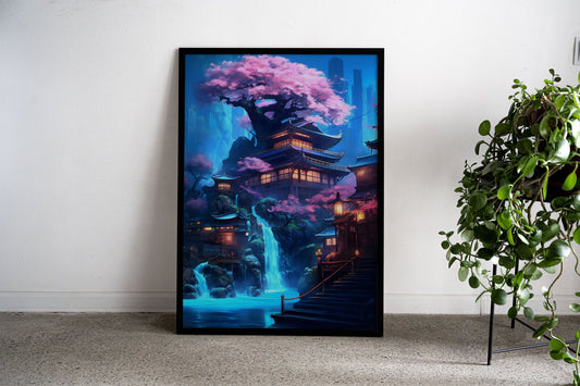 neon waterfall Asian Style Poster | Wall Art for Home & Office | High-Quality Print - High-Quality Visual Display