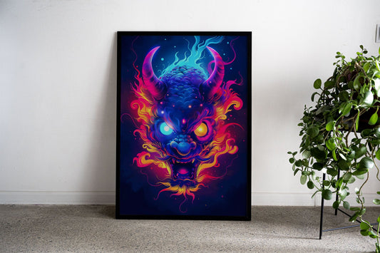Neon Yokai Oni Asian Style Poster | Wall Art fo r Home & Office | High-Quality Print - High-Quality Visual Display