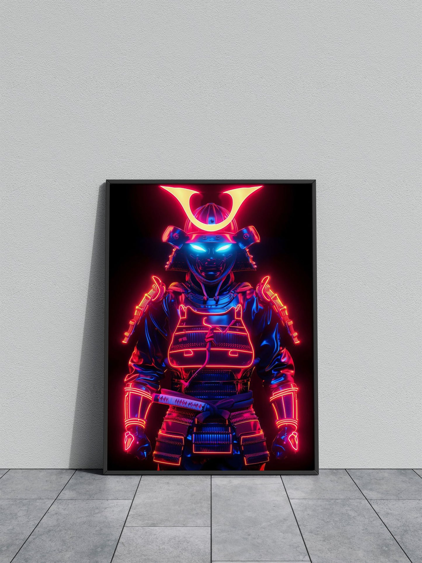 Neon glowing samurai droid Asian Style Poste r | Wall Art for Home & Office | High-Quality Print - High-Quality Visual Display
