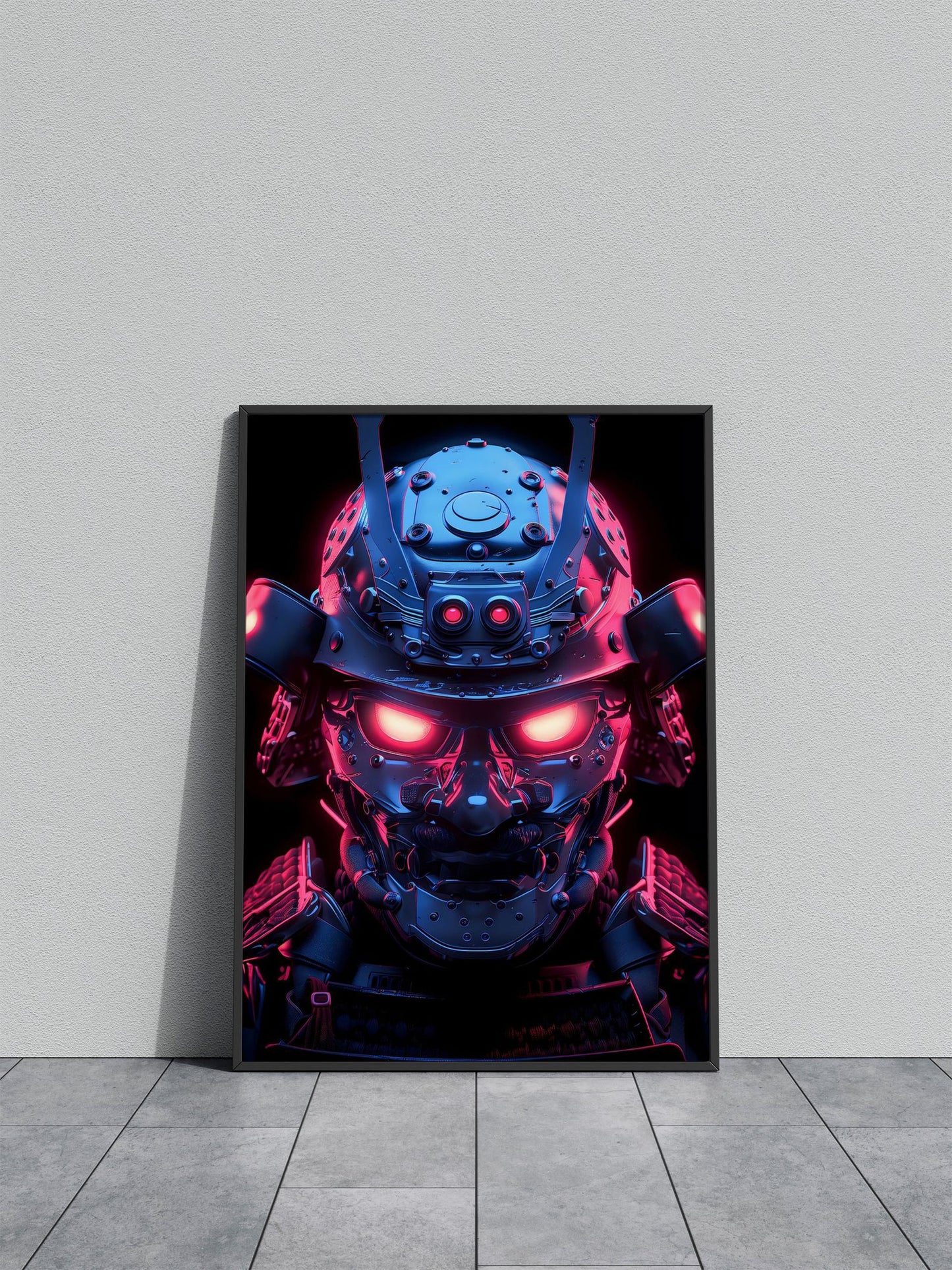 Neon glowing samurai mask Asian Style Poste r | Wall Art for Home & Office | High-Quality Print - High-Quality Visual Display