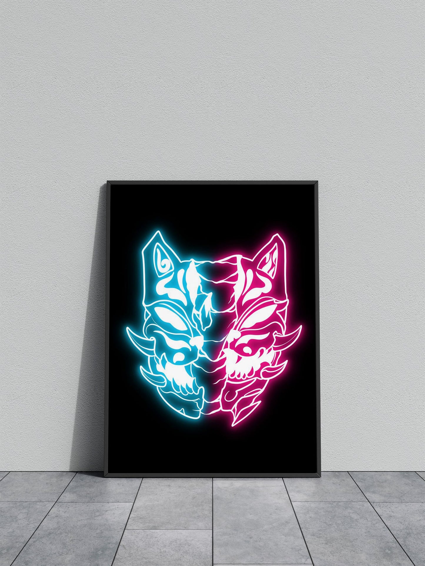 Neon japanese samurai mask Asian Style Post er | Wall Art for Home & Office | High-Quality Print - High-Quality Visual Display