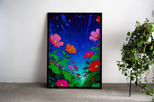Night Sky Flowers Asian Style Poster | Wall Art for Home & Office | High-Quality Print - High-Quality Visual Display