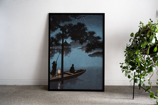 Night Sky at Lake Biwa Asian Style Poster | Wa ll Art for Home & Office | High-Quality Print - High-Quality Visual Display