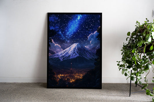 Night Sky galaxy fuji Mountain Japan Asian St yle Poster | Wall Art for Home & Office | High-Quality Print - High-Quality Visual Display