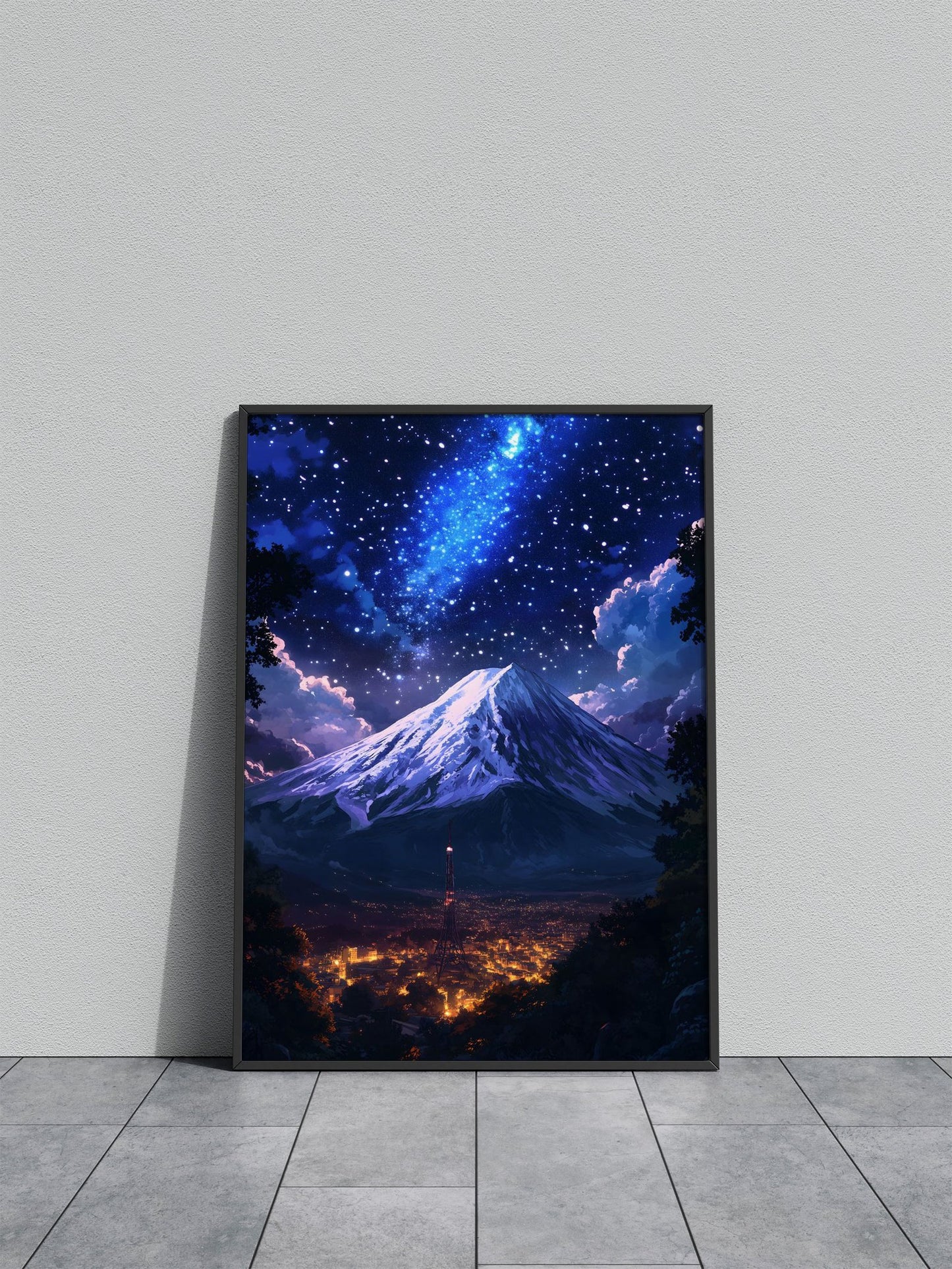 Night Sky galaxy fuji Mountain Japan Asian St yle Poster | Wall Art for Home & Office | High-Quality Print - High-Quality Visual Display