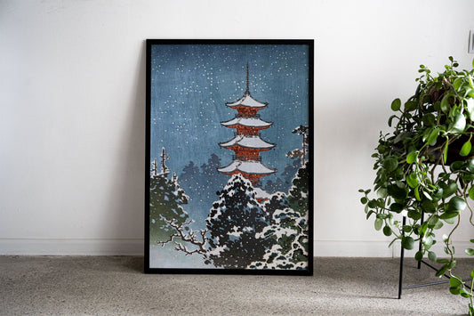 Nikko Pagoda in Snow Asian Style Poster | Wa ll Art for Home & Office | High-Quality Print - High-Quality Premium Wall Art Decor Sticker