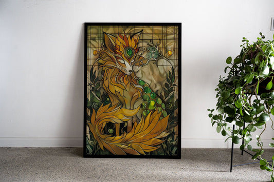Nine Tailed Fox Yin Yang Asian Style Poster | W all Art for Home & Office | High-Quality Print - High-Quality Premium Wall Art Decor Sticker