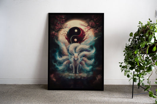 Nine Tailed Fox Asian Style Poster | Wall Art fo r Home & Office | High-Quality Print - High-Quality Premium Wall Art Decor Sticker