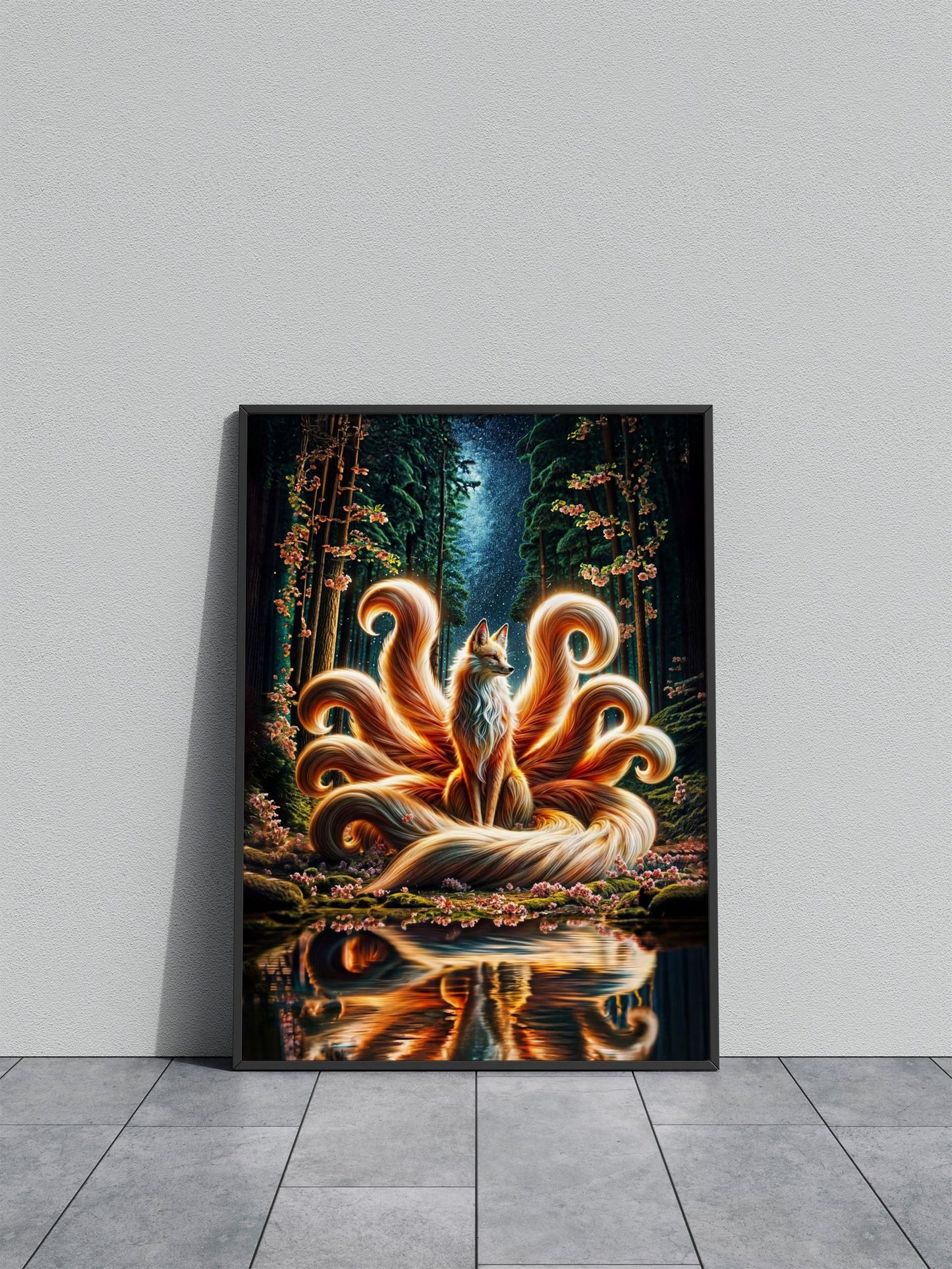 Nine Tailed Fox Mount Fuji Asian Style Poster | Wall Art for Home & Office | High-Quality Print - High-Quality Premium Wall Art Decor Sticker