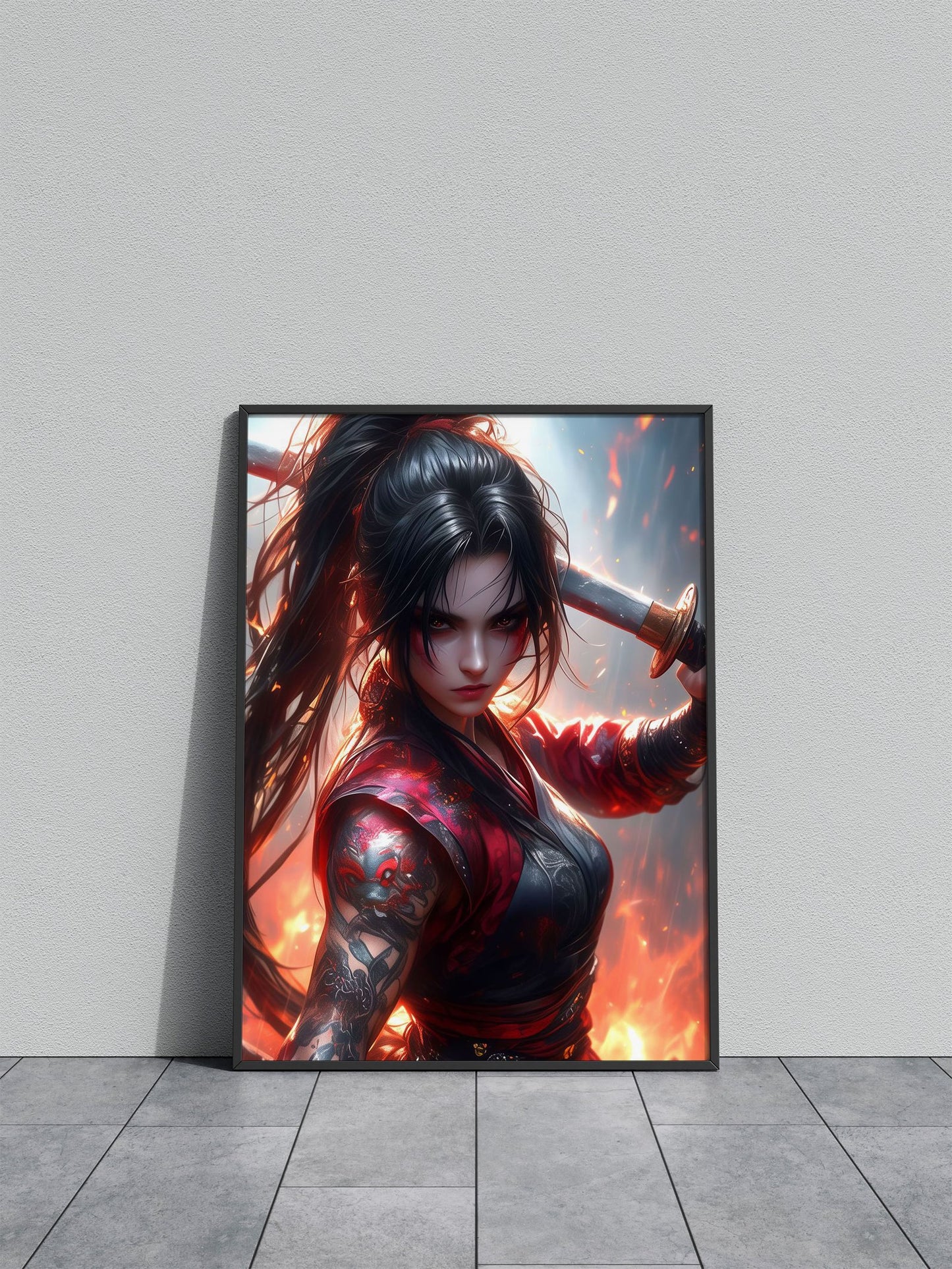 Ninja Girl Neon Asian Style Poster | Wall Art fo r Home & Office | High-Quality Print - High-Quality Premium Wall Art Decor Sticker