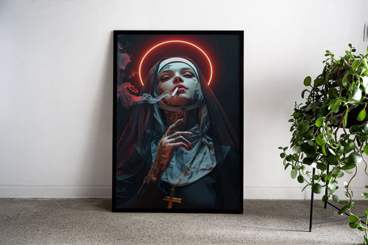 Nun with Tattoo and Halo Asian Style Poster | Wall Art for Home & Office | High-Quality Print