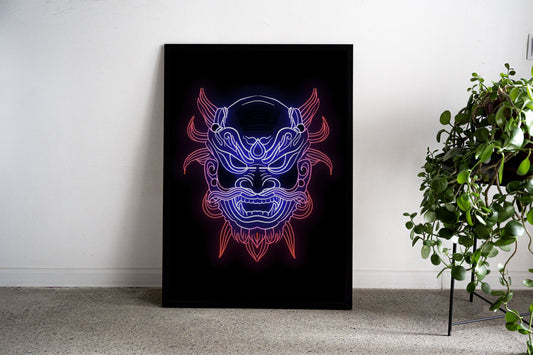 Oni Japan Neon Asian Style Poster | Wall Art f or Home & Office | High-Quality Print