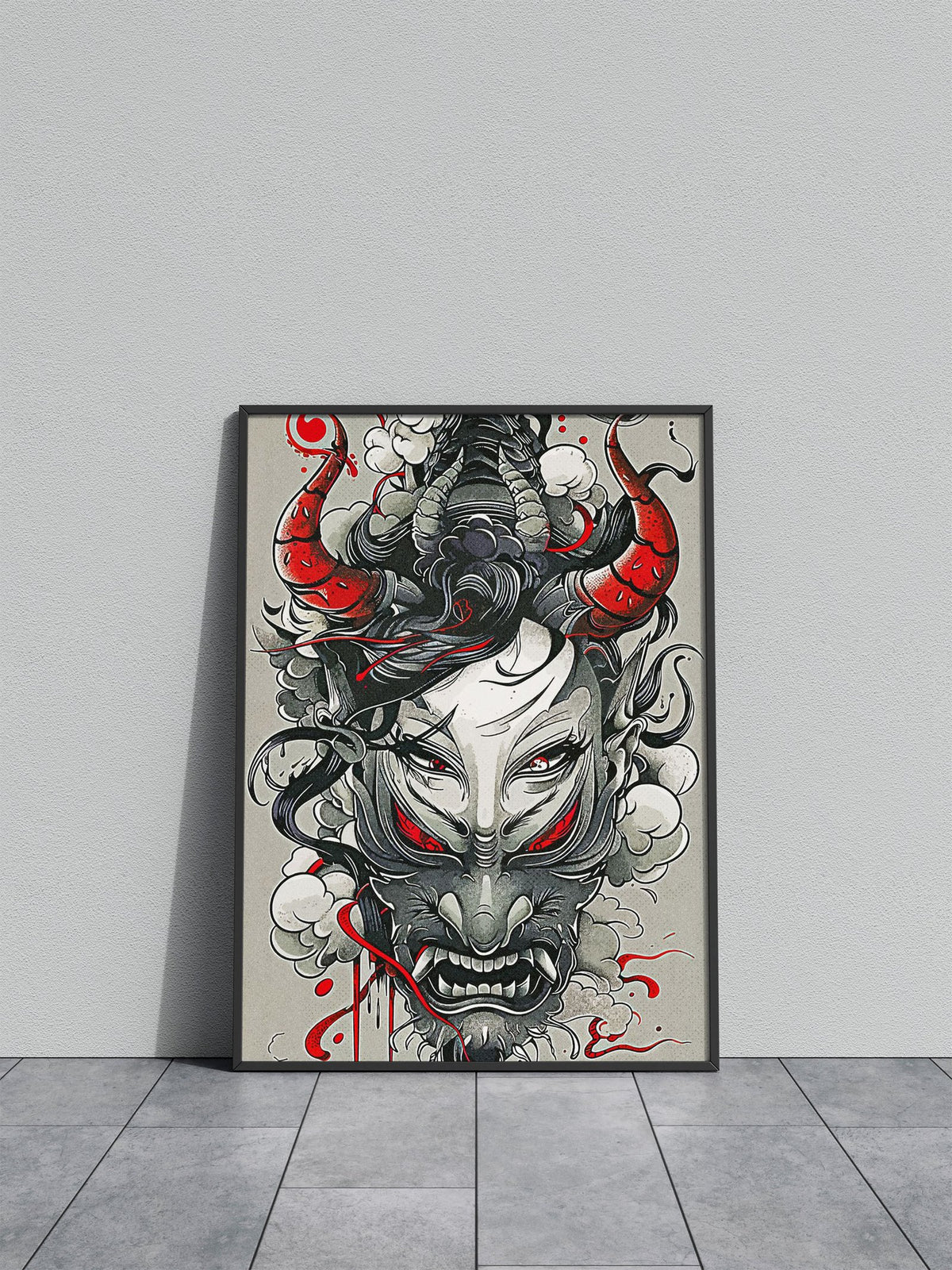 Oni Mask Torii Gate Asian Style Poster | Wall A rt for Home & Office | High-Quality Print - High-Quality Premium Wall Art Decor Sticker