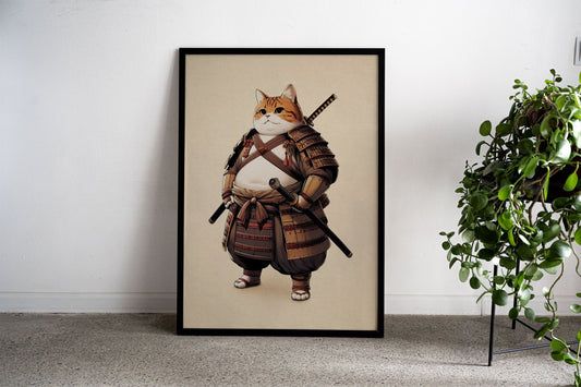 Orange Cat Samurai Asian Style Poster | Wall A rt for Home & Office | High-Quality Print - High-Quality Premium Wall Art Decor Sticker
