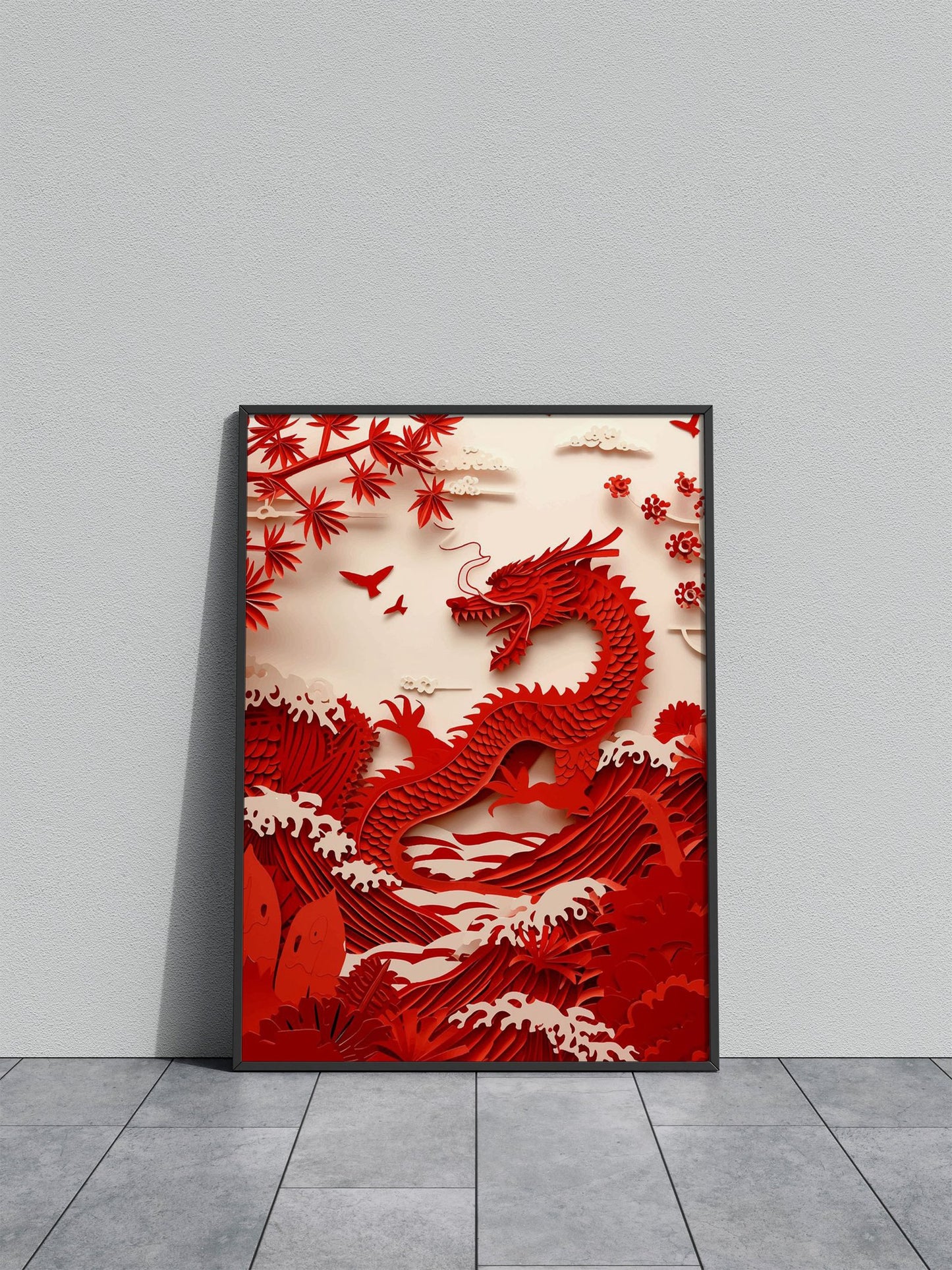 Origami red dragon Asian Style Poster | Wall A rt for Home & Office | High-Quality Print