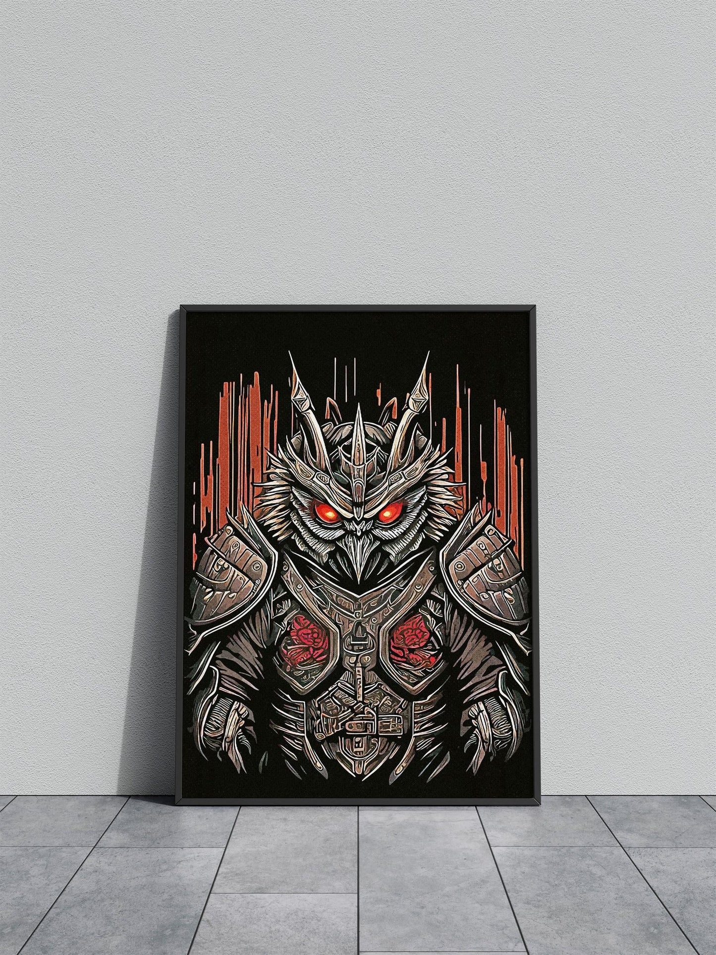 Owl Samurai Drawing Asian Style Poster | Wall Art for Home & Office | High-Quality Print