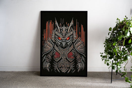 Owl Samurai Drawing Asian Style Poster | Wall Art for Home & Office | High-Quality Print - High-Quality Premium Wall Art Decor Sticker