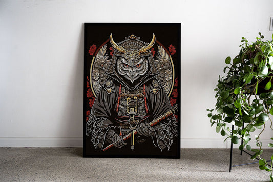 Owl Samurai Vector Asian Style Poster | Wall A rt for Home & Office | High-Quality Print - High-Quality Premium Wall Art Decor Sticker