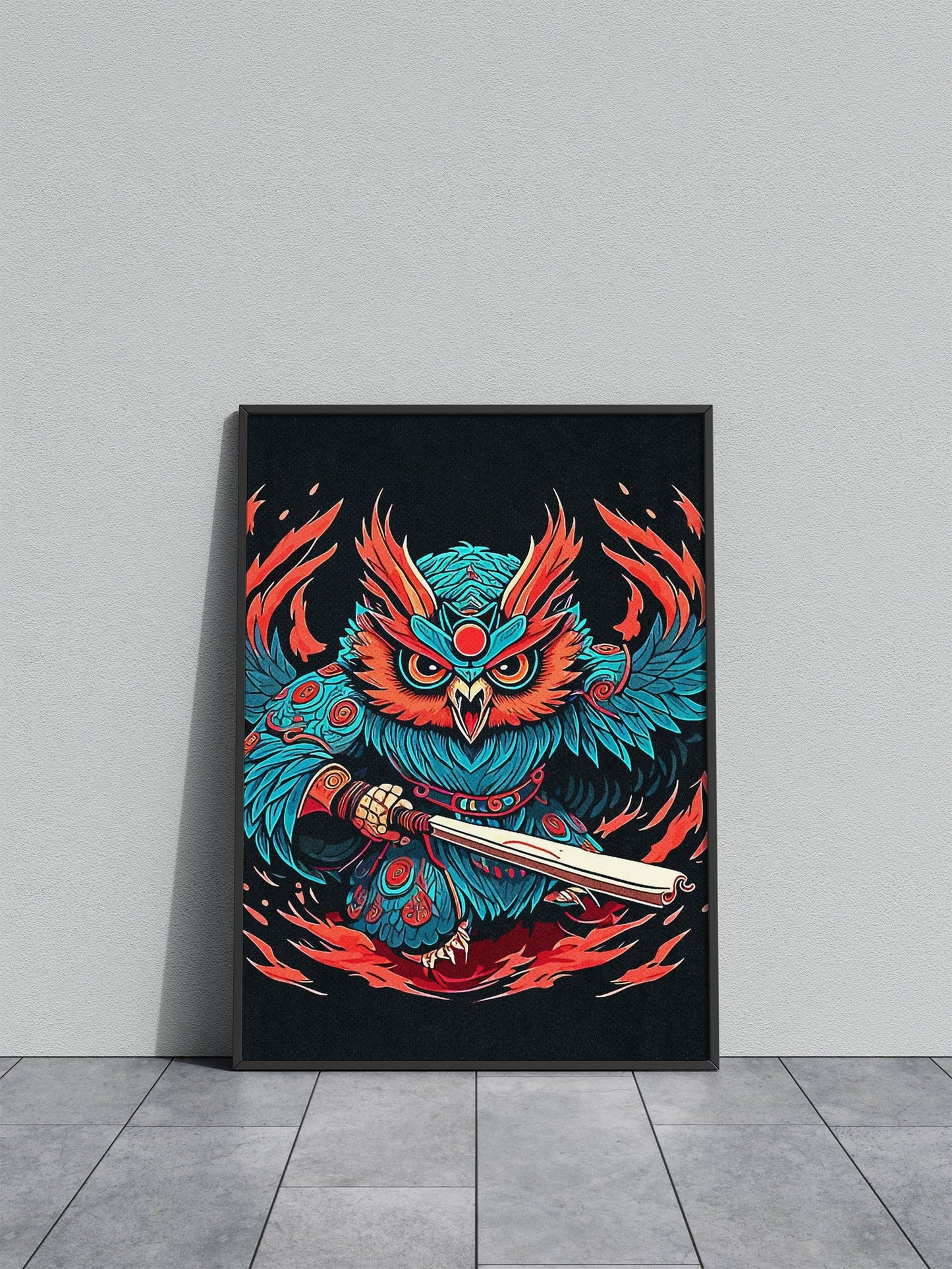 Owl Samurai Asian Style Poster | Wall Art for H ome & Office | High-Quality Print