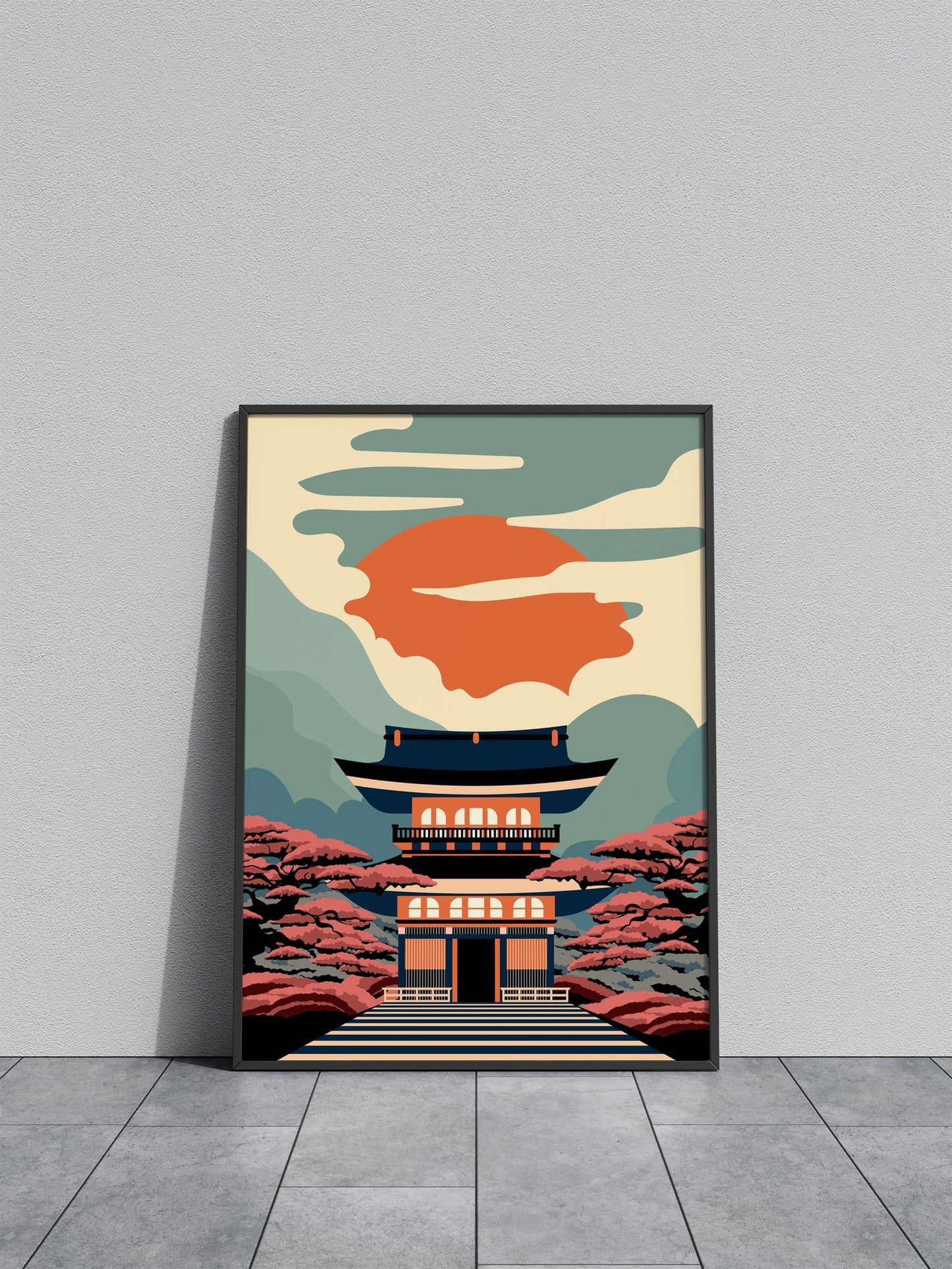 Pagoda Blossoms Asian Style Poster | Wall Art for Home & Office | High-Quality Print