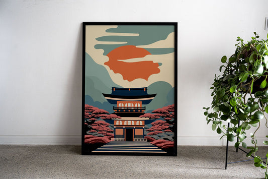 Pagoda Blossoms Asian Style Poster | Wall Art for Home & Office | High-Quality Print - High-Quality Premium Wall Art Decor Sticker