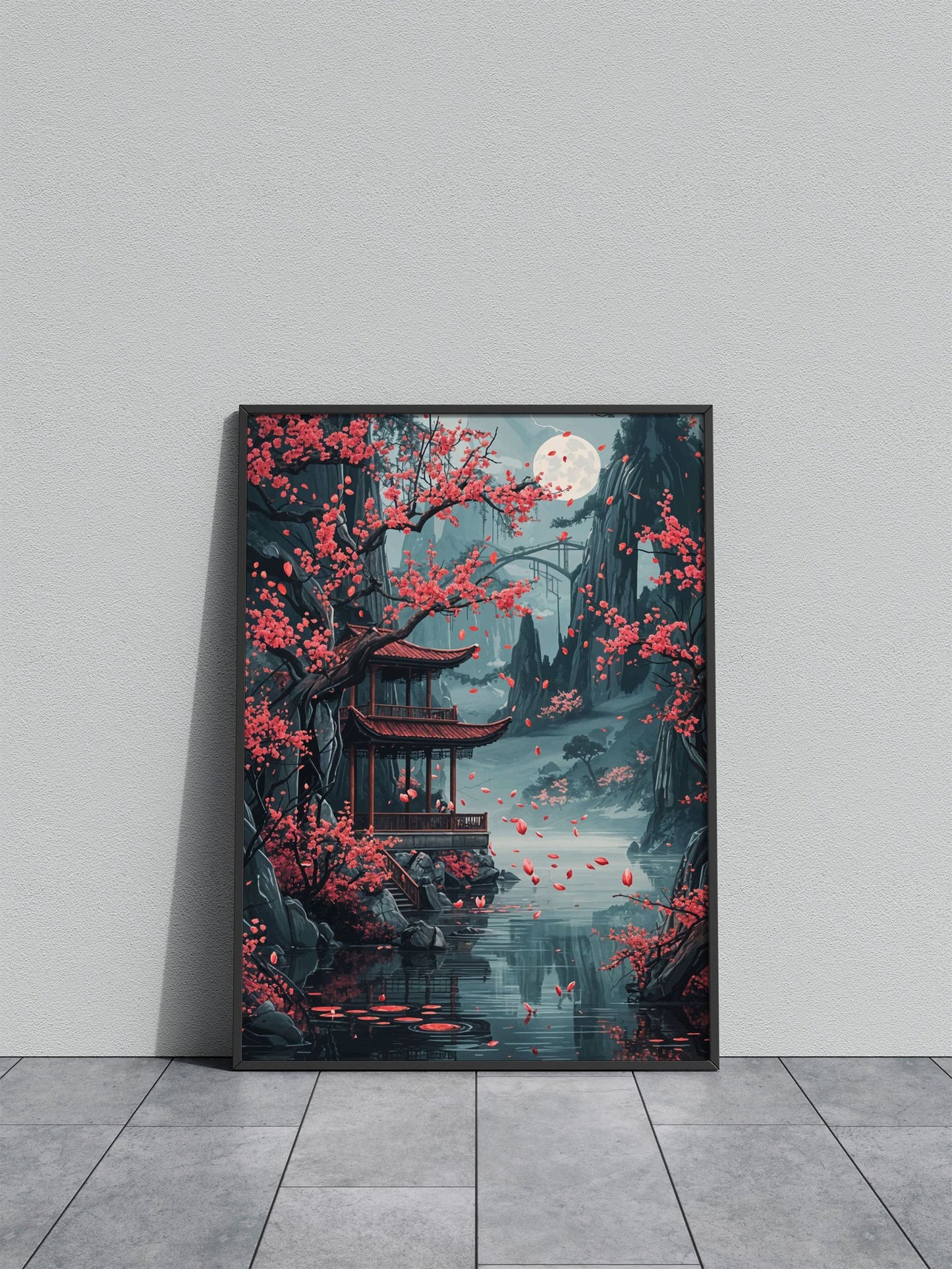 Pagoda Cherry Blossom Asian Style Poster | W all Art for Home & Office | High-Quality Print