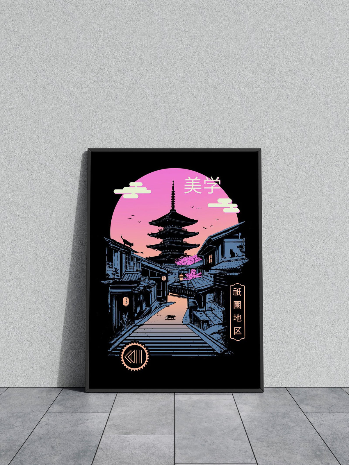 Pagoda Wave Aesthetics Asian Style Poster | Wall Art for Home & Office | High-Quality Print - High-Quality Premium Wall Art Decor Sticker