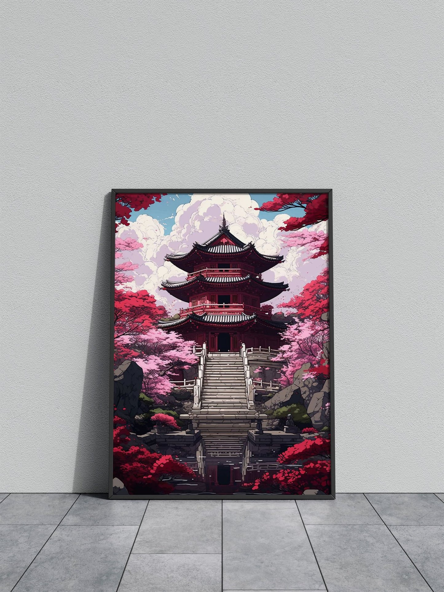Pagoda in Bloom Asian Style Poster | Wall Art f or Home & Office | High-Quality Print
