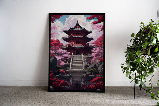 Pagoda in Bloom Asian Style Poster | Wall Art f or Home & Office | High-Quality Print