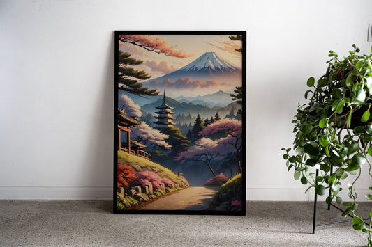 Pagoda in Spring Sakura Asian Style Poster | W all Art for Home & Office | High-Quality Print