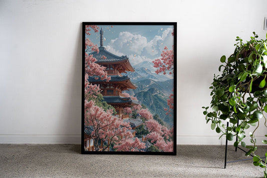 Pagoda in Spring Asian Style Poster | Wall Art for Home & Office | High-Quality Print