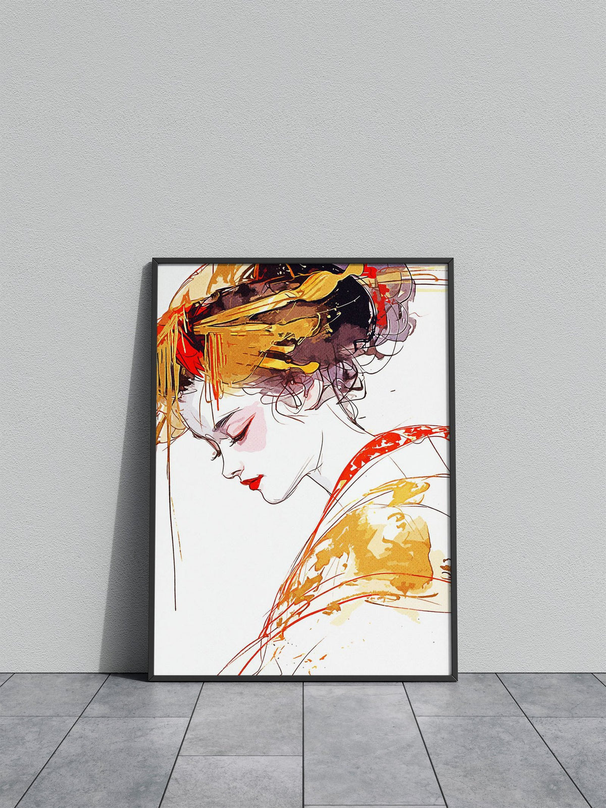 Paint Geisha Asian Style Poster | Wall Art for H ome & Office | High-Quality Print - High-Quality Premium Wall Art Decor Sticker