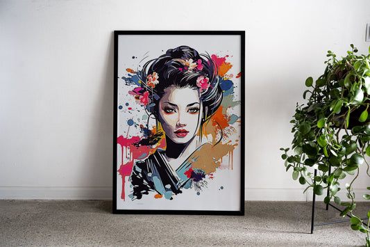 Painting Geisha Asian Style Poster | Wall Art fo r Home & Office | High-Quality Print