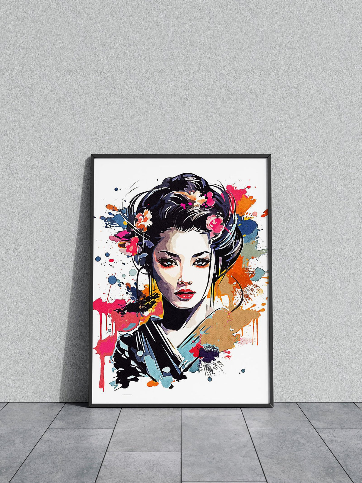 Painting Geisha Asian Style Poster | Wall Art fo r Home & Office | High-Quality Print - High-Quality Premium Wall Art Decor Sticker