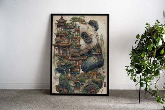 Panda house Asian Style Poster | Wall Art for H ome & Office | High-Quality Print