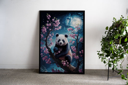 Panda in Cherry Blossoms Asian Style Poster | Wall Art for Home & Office | High-Quality Print