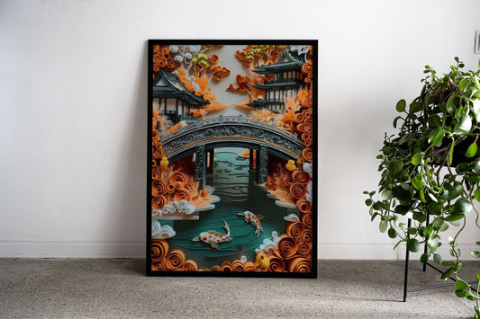 Papercraft Japanese Garden Asian Style Poste r | Wall Art for Home & Office | High-Quality Print
