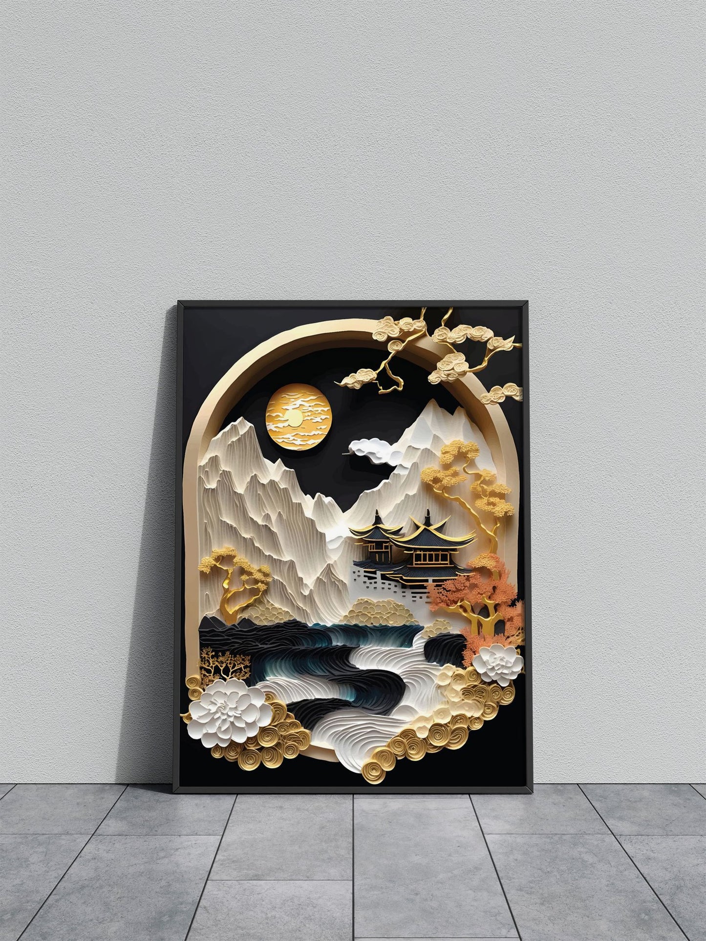 Papercut Mountain Landscape Asian Style Pos ter | Wall Art for Home & Office | High-Quality Print