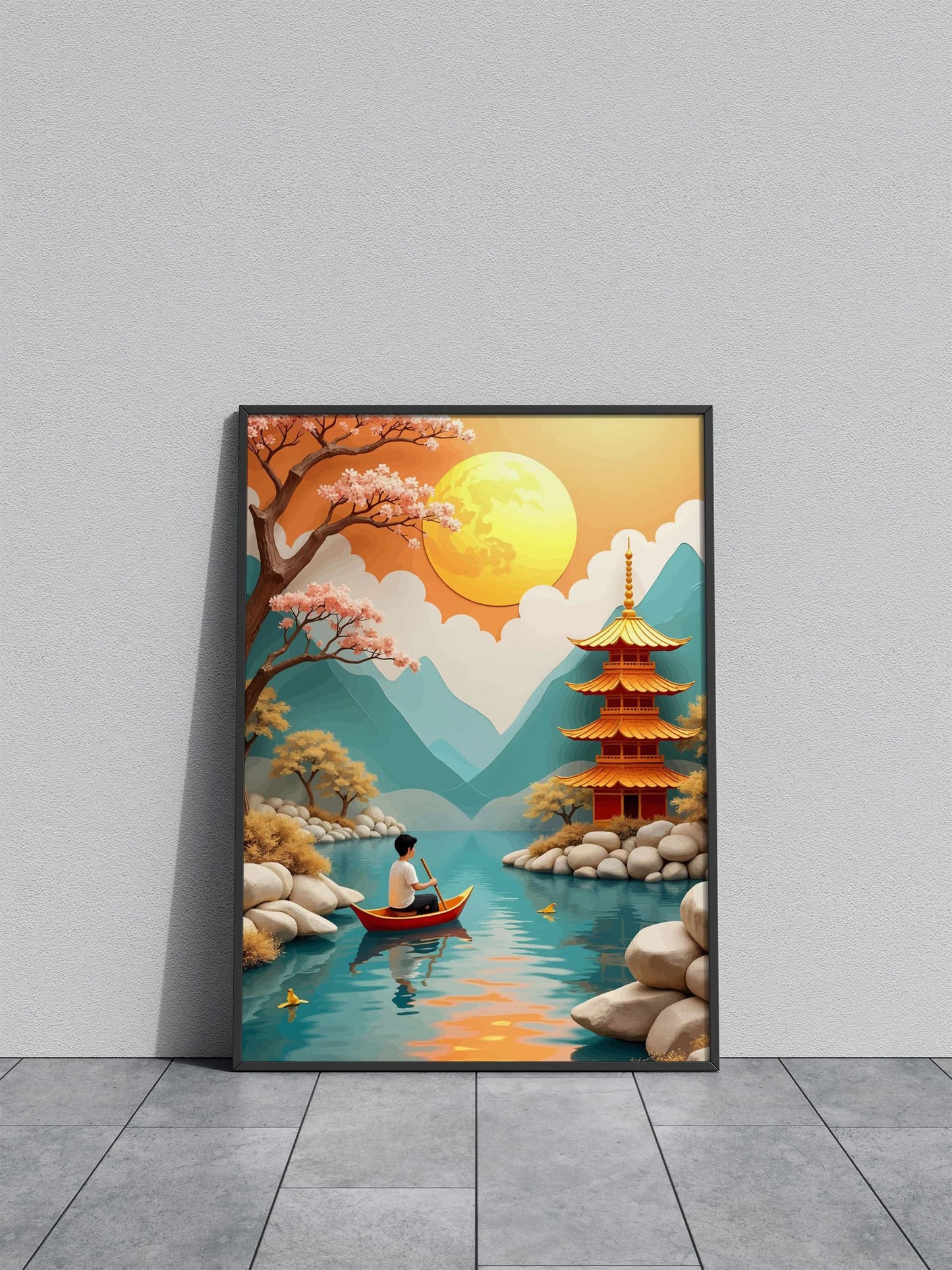 Peaceful Pagoda Scene Asian Style Poster | W all Art for Home & Office | High-Quality Print