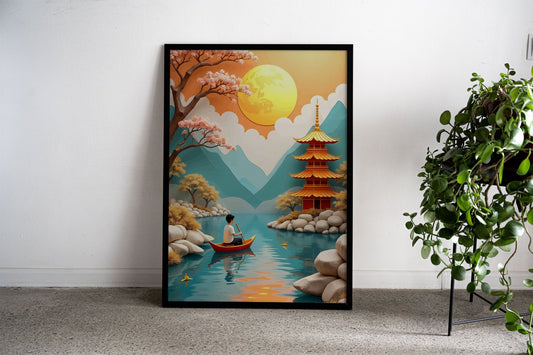 Peaceful Pagoda Scene Asian Style Poster | W all Art for Home & Office | High-Quality Print