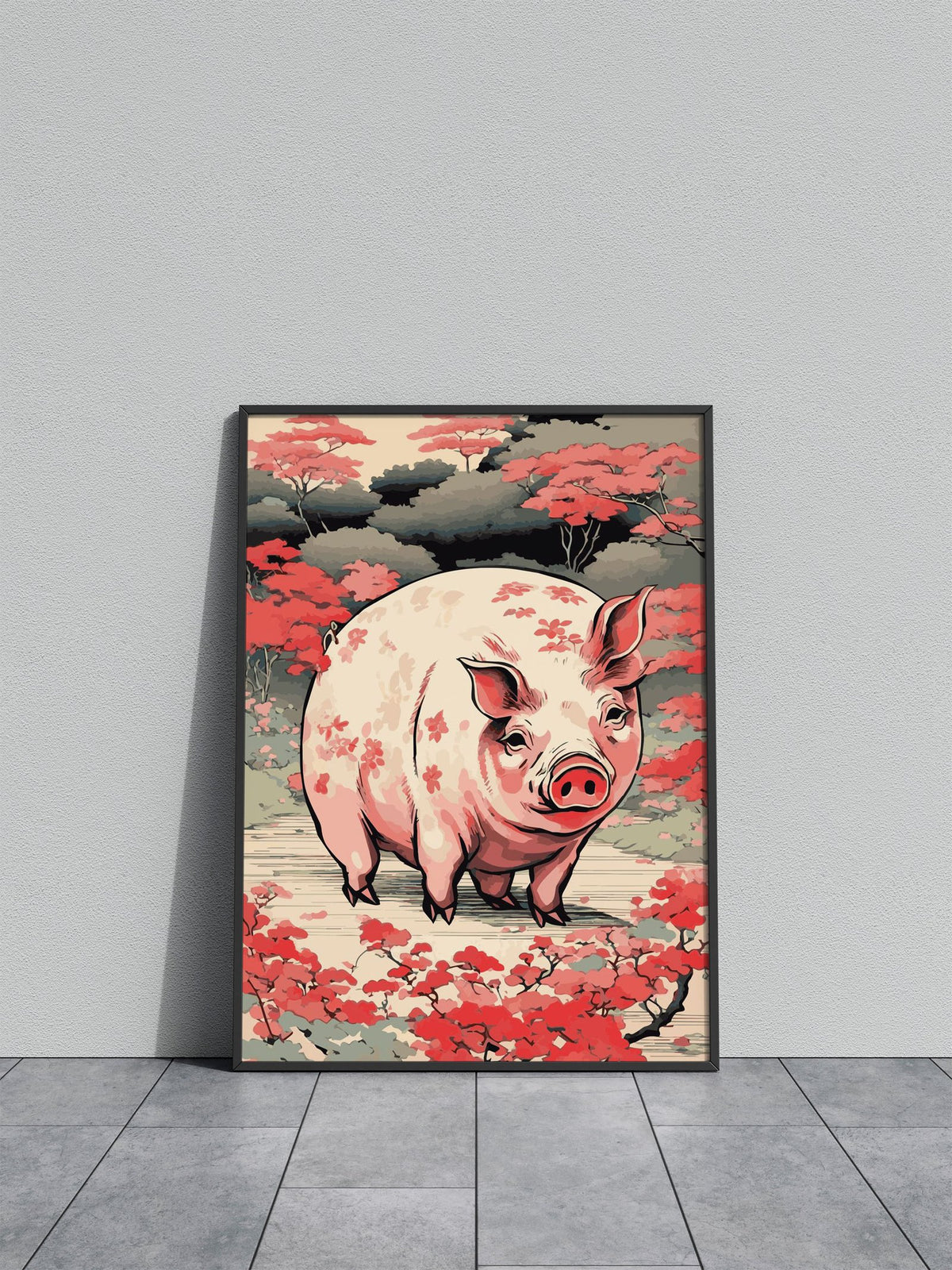 Pig Japanese Chinese 6 Asian Style Poster | W all Art for Home & Office | High-Quality Print - High-Quality Premium Wall Art Decor Sticker
