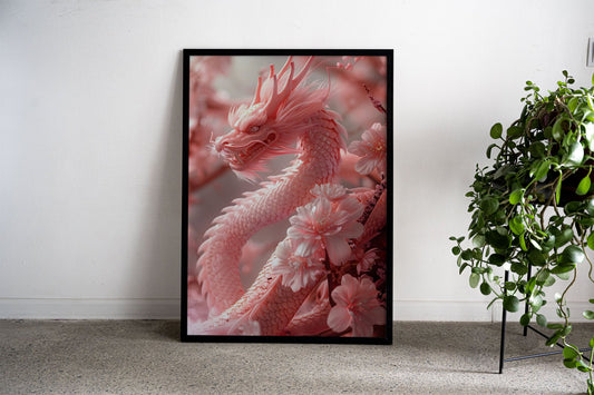 Pink Blossom Dragon Asian Style Poster | Wall Art for Home & Office | High-Quality Print