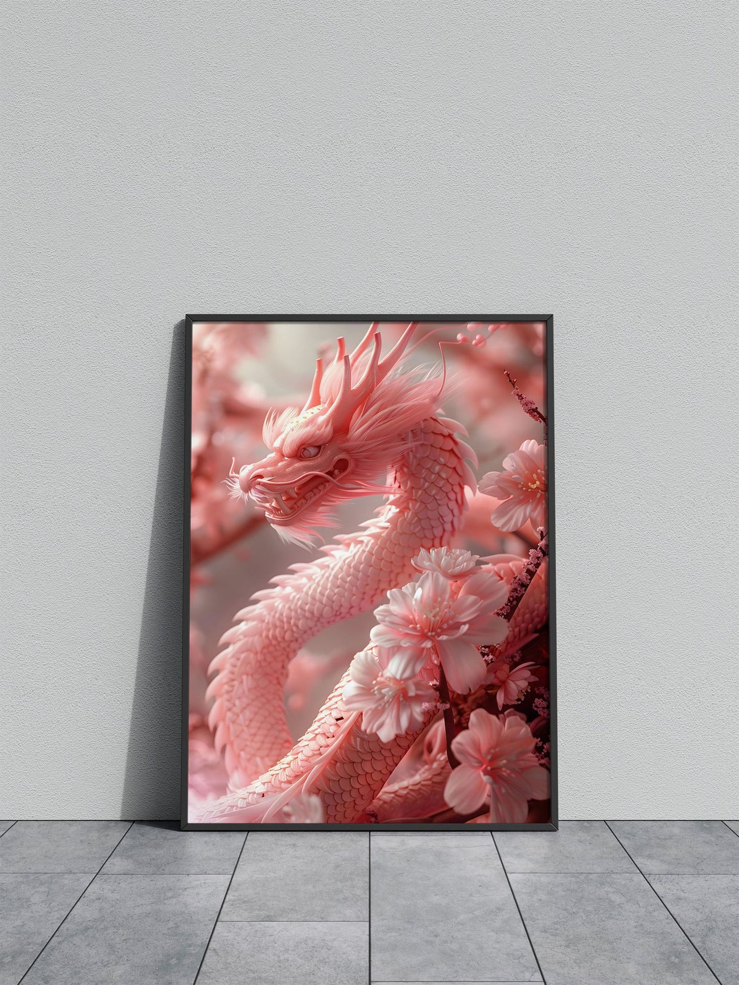 Pink Blossom Dragon Asian Style Poster | Wall Art for Home & Office | High-Quality Print