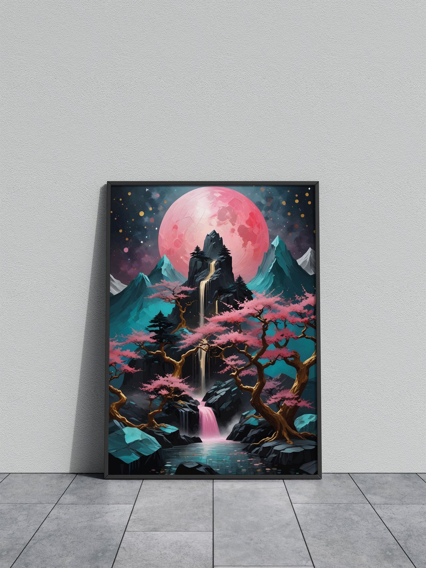 Pink Moon landscape Asian Style Poster | Wall Art for Home & Office | High-Quality Print