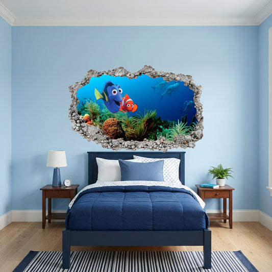 Pixar Finding Nemo Underwater 3D Smashed Wall Decal 3D Effect Sticker 165