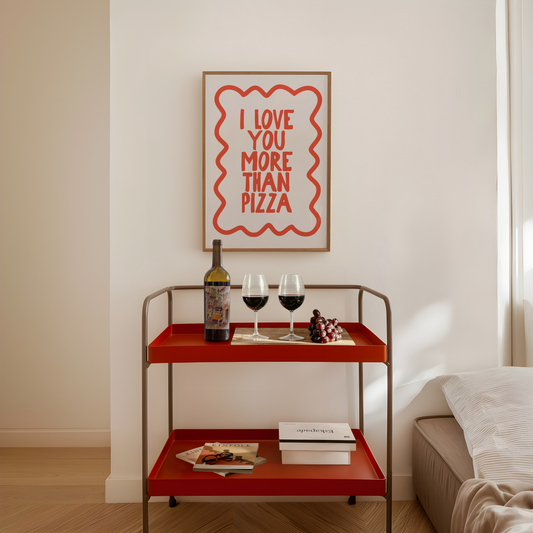 I Love You More Than Pizza | Red and Cream | Art Print - High-Quality Premium Wall Art Decor Sticker