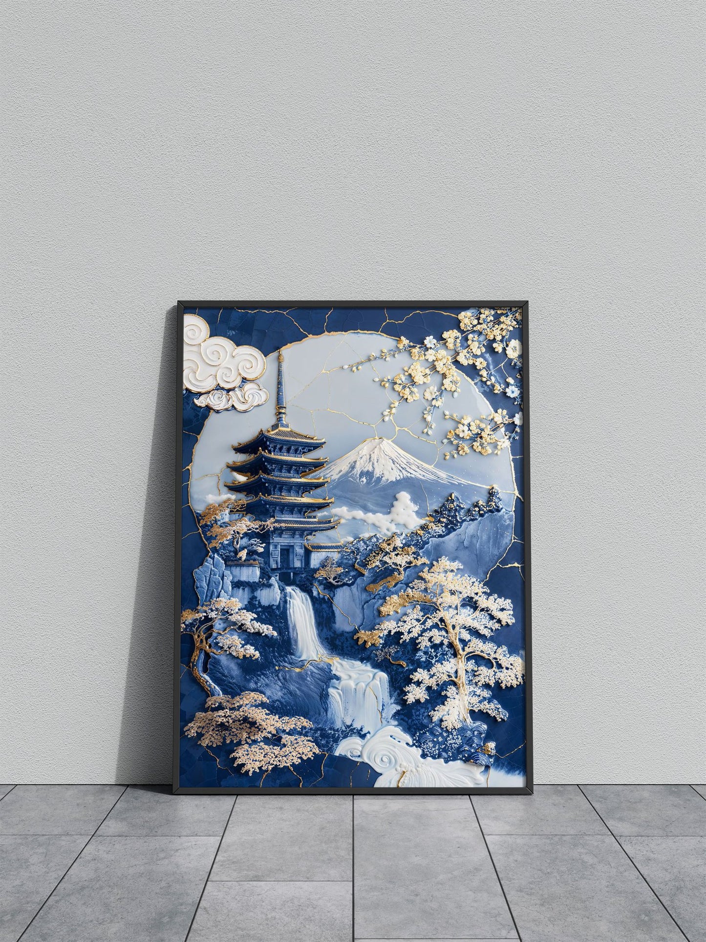 Porcelain Fuji Temple Art Asian Style Poster | Wall Art for Home & Office | High-Quality Print